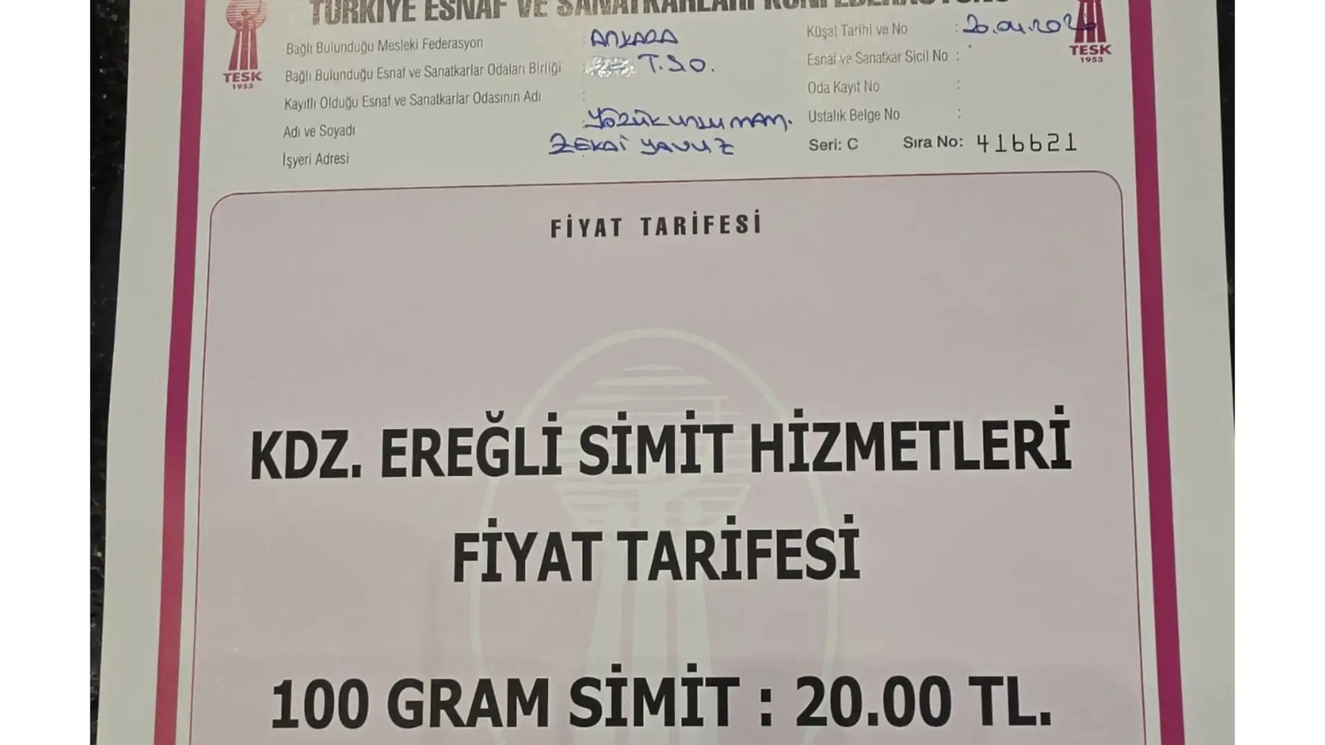 Simitte Yeni Tarife: Fiyat 20 TL’ye Çıktı