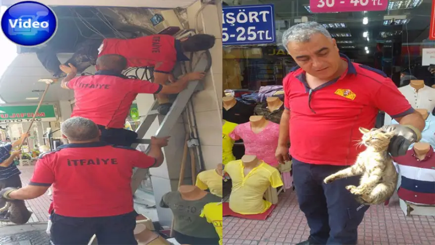 İş yerinin kepengine sıkıştı, itfaiye güçlükle kurtardı