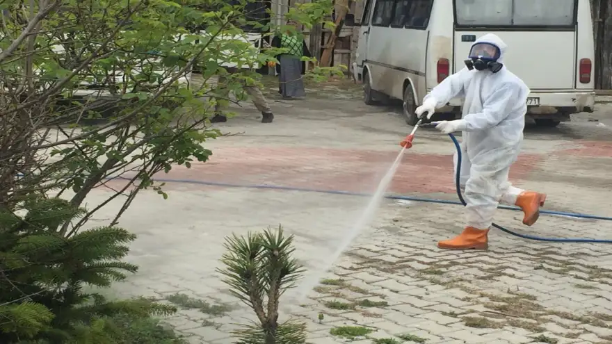 Karantina bölgesine kapsamlı dezenfektasyon yapıldı