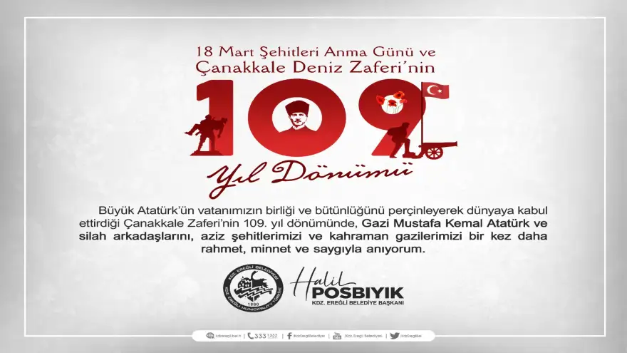 Başkan Posbıyık, 18 Mart Çanakkale Zaferi'nin 109. Yılında Mesaj Yayımladı...