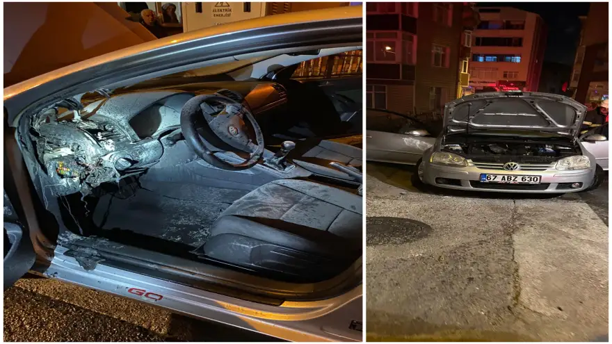 Otomobil aniden alev aldı