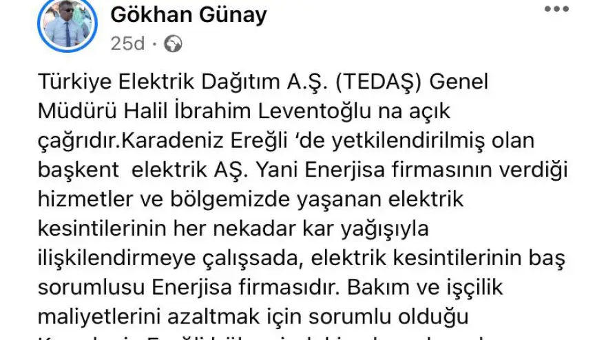 Günay'dan ENERJİSA'ya tepki