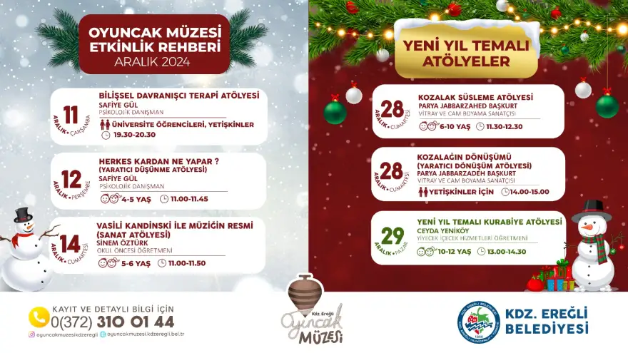 Kdz. Ereğli belediyesi oyuncak müzesi aralık ayı atölye programı açıklandı.