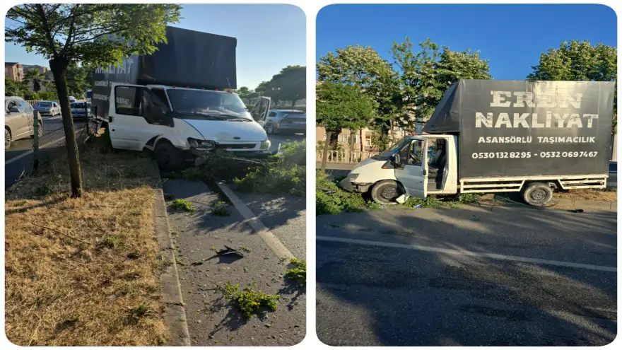 Ereğli'de kamyonet refüjte ki ağaçları yıkarak durabildi