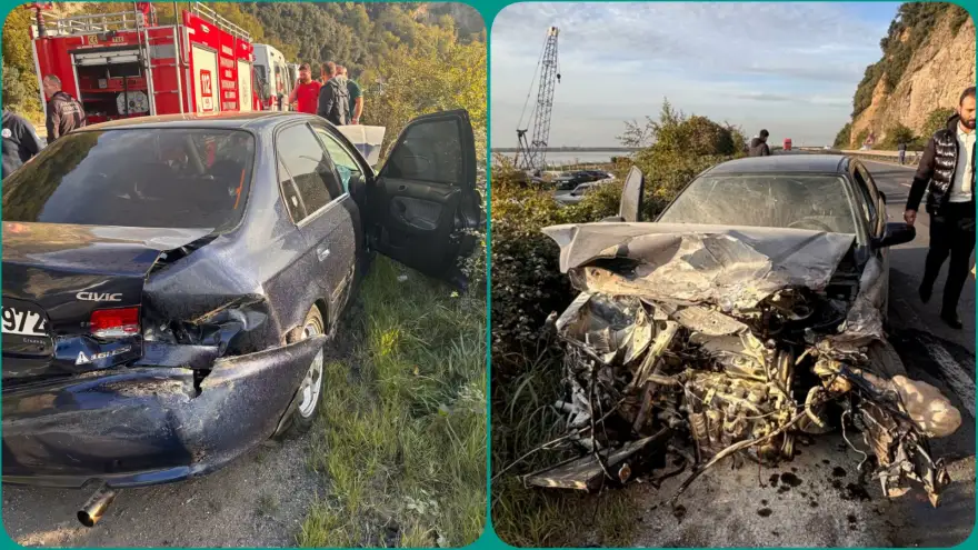 Bariyere çarptı hurdaya dönen araç alev aldı...