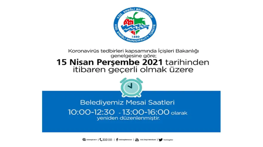 Kdz. Ereğli Belediyesi mesai saatleri değişti