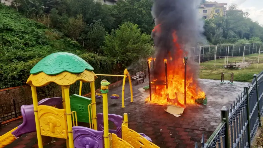Üşüdüklerini Öne Sürdüler, Çocuk Parkındaki Kaydırağı Yaktılar!