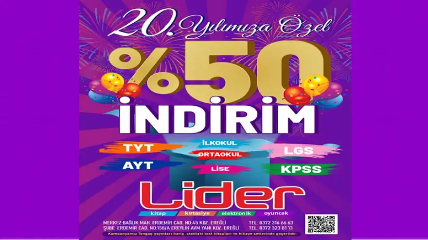 Lider Kırtasiye’den 20. Yıla özel %50 İndirim