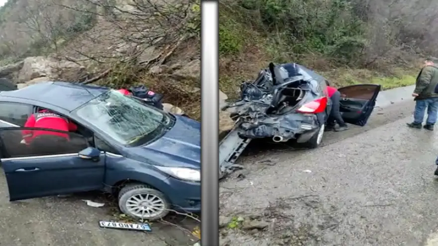 Otomobile sıkışan kadın sürücüyü itfaiye ekipleri kurtardı