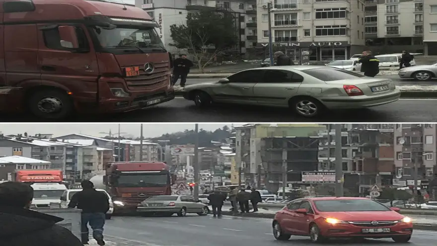 Tır otomobili önüne alarak sürükledi