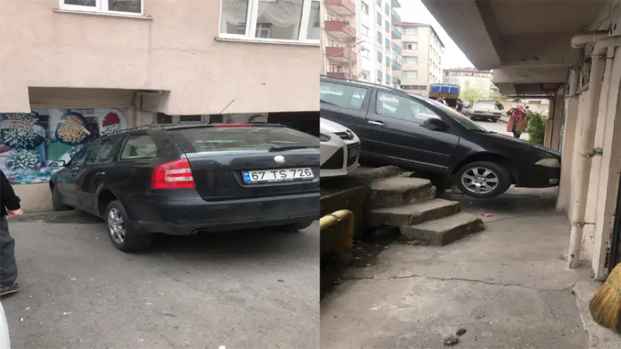 Otomobil işyeri boşluğuna düştü.