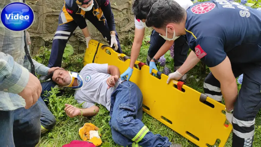 Ot biçerken 5 Metre yükseklikten apartman bahçesine düştü