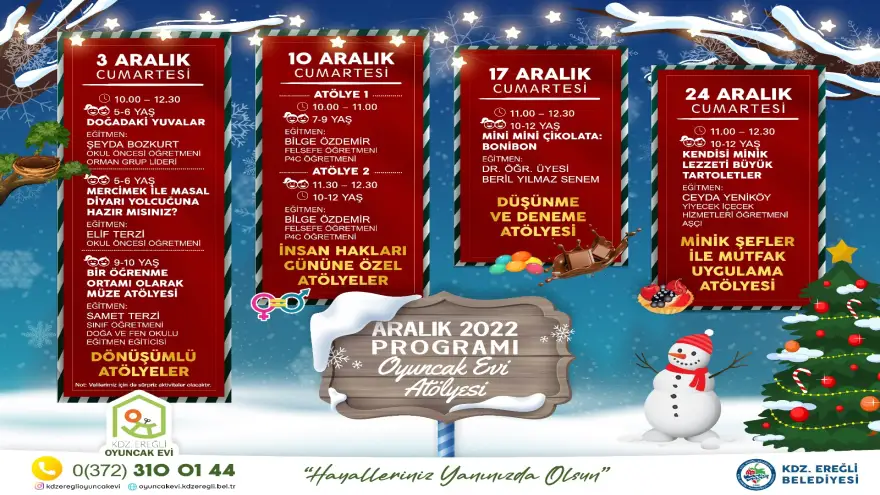Oyuncak Evi Atölyesi Aralık ayı faaliyet programı açıklandı 