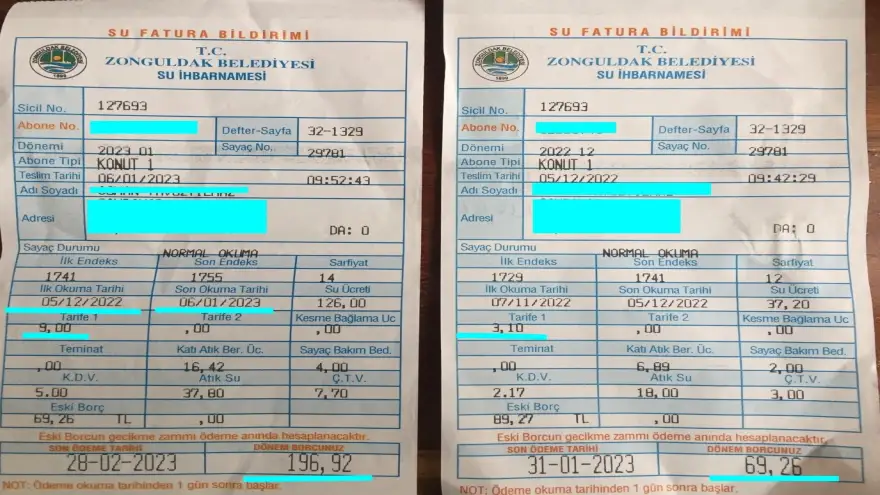 Yavuzyılmaz, su faturalarına dikkat çekerek seslendi