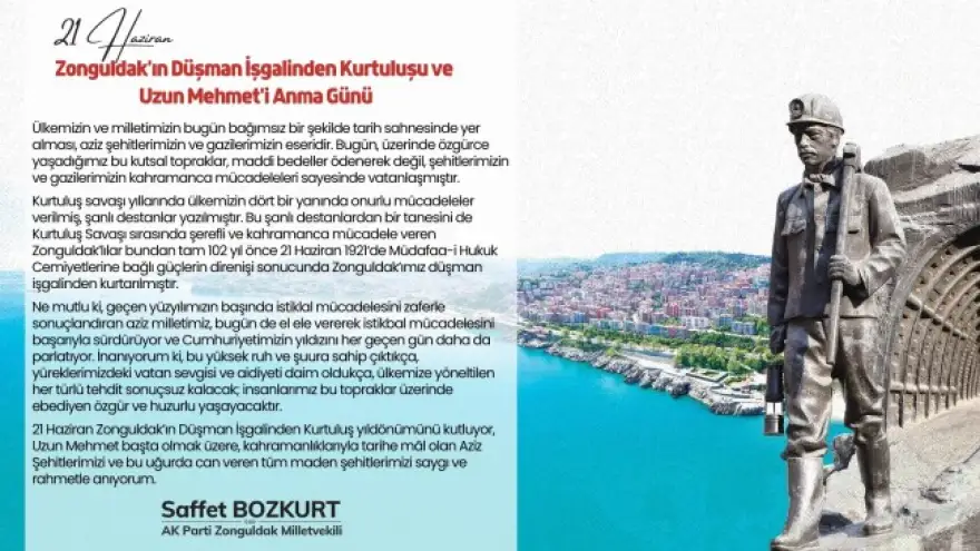 Milletvekili Bozkurt'tan 102.yıl kutlama mesajı