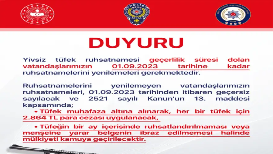 Emniyet’ten Yivsiz tüfek ruhsatnamesi uyarısı...