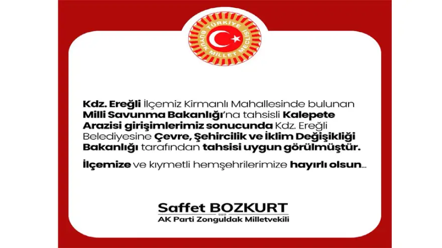 Kalepete arazisi Kdz. Ereğli Belediyesi’ne tahsis edildi