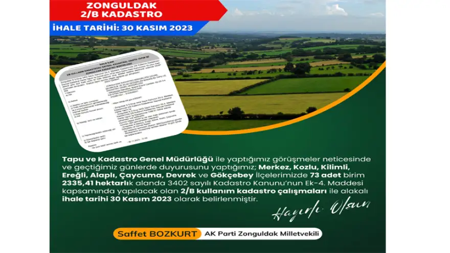 2/B kadastro çalışmaları ihale tarihi belli oldu