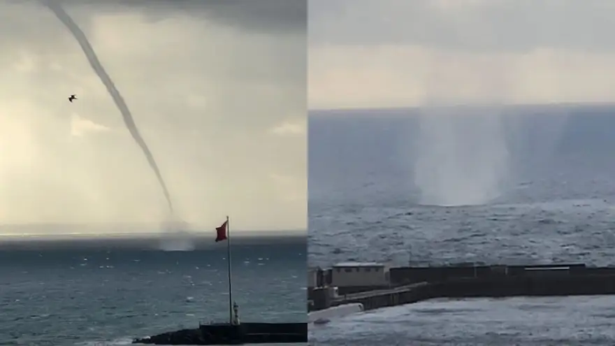 Ereğli'de denizde çıkan iki hortum görüntülendi