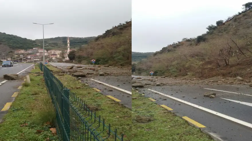 Alaplı Ereğli yolunda meydana gelen heyelan yolu trafiğe kapattı...