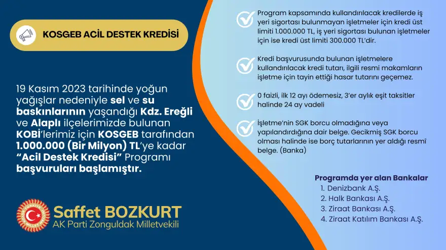 KOSGEB “Acil Destek Kredisi” Programı başvuruları başladı…
