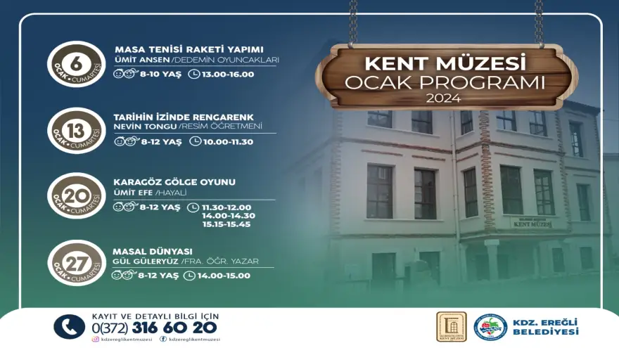 Kdz. Ereğli Belediyesi Kent Müzesi Ocak Ayı Etkinlik Programı